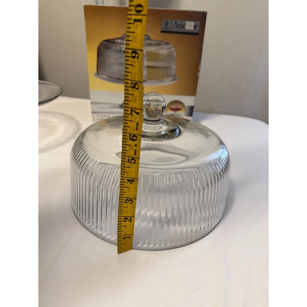 Anchor Hocking Platinum Collection Glass Cake Stand and Ribbed Dome Lid Set